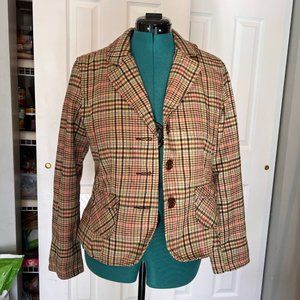 Wool Blend Plaid Blazer sz L